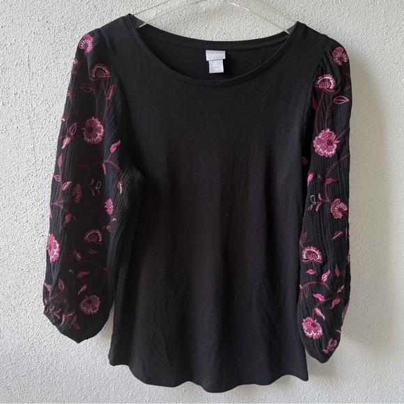 Chico's Tops - Chico’s Embroidered Floral Long Sleeve Crew Neck Size M Top Boho Goth Whimsigoth
